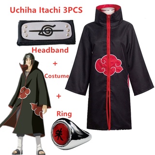 3 ชิ้น อะนิเมะ Naruto Capes คอสเพลย์เครื่องแต่งกายอุปกรณ์ประกอบฉาก Akatsuki เสื้อคลุมแหวนที่คาดผม Itachi ของเล่นฮาโลวีนเครื่องแต่งกายสําหรับผู้ชาย