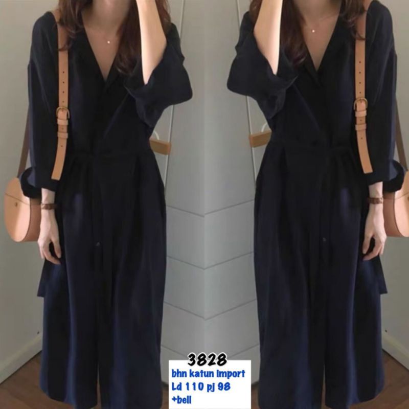 KEMEJA LONG DRESS LOOS DRESS TUNIC SHIRT BANGKOK BLACK DRESS ชุดสีดํา สไตล์เกาหลี 38288 DD