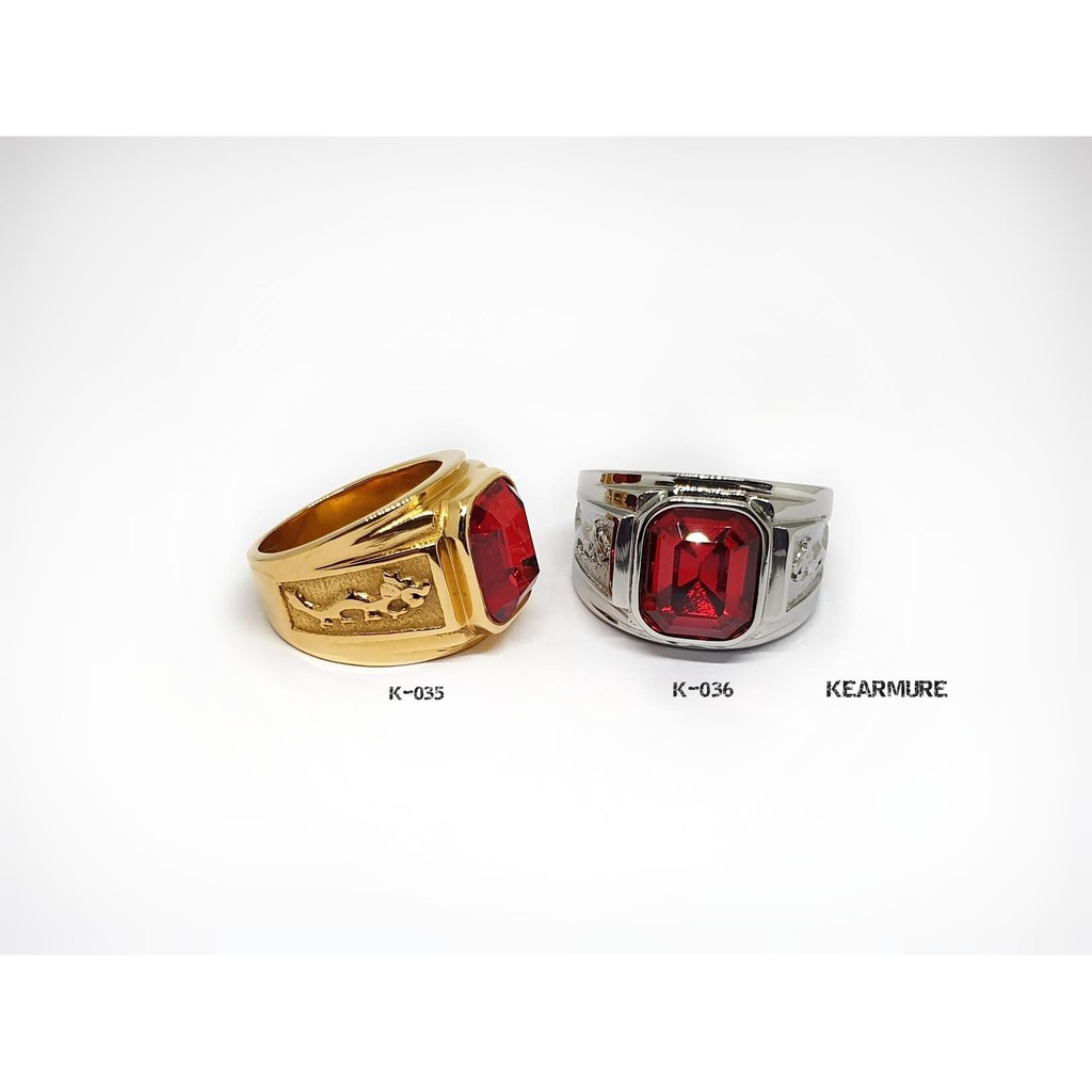แหวนหัวทับทิม ลายมังกร สแตนเลสแท้ 100%