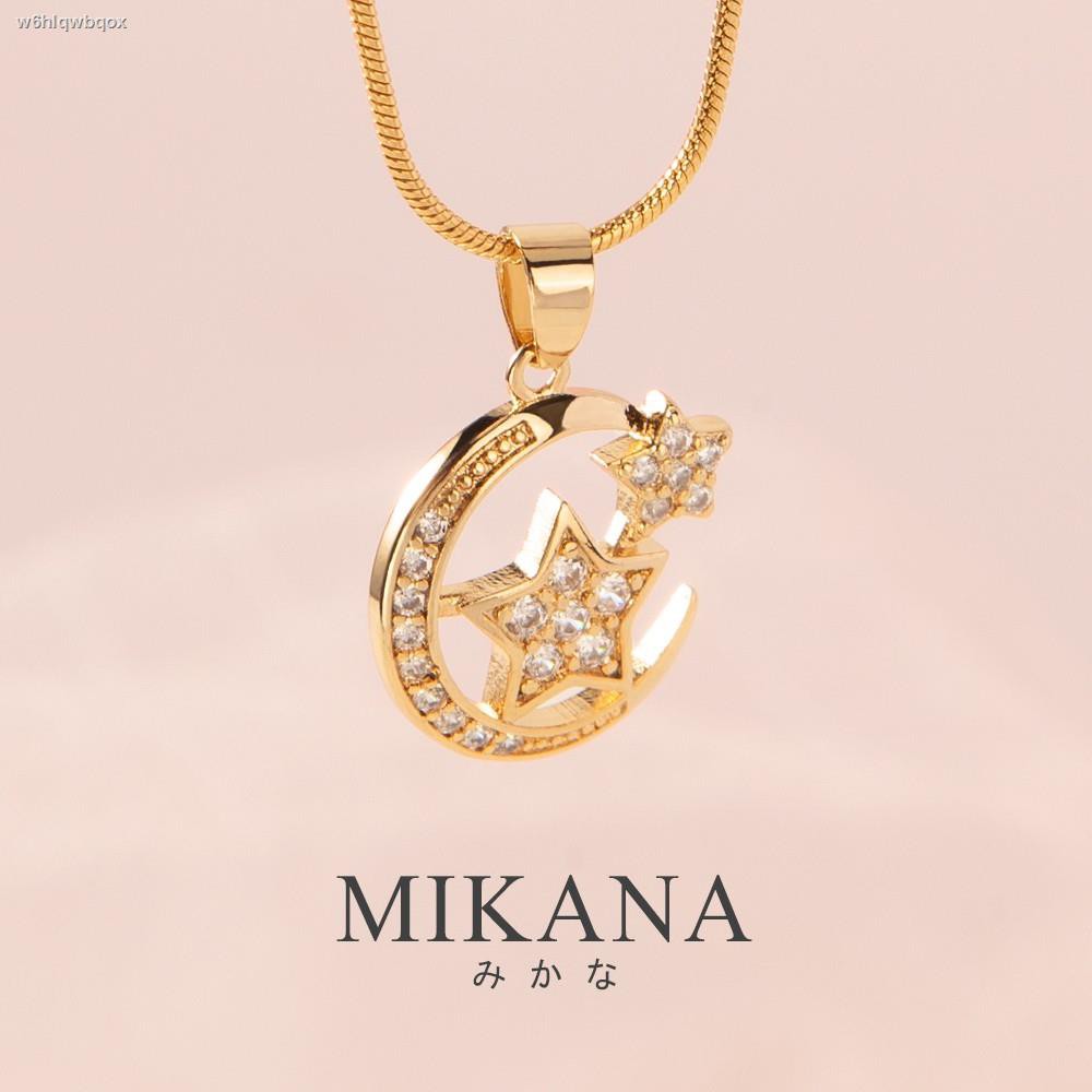 mikana สร้อยคอทองคำ 18K ของผู้หญิงจี้ทองชุบรูปพระจันทร์น่ารัก 213n