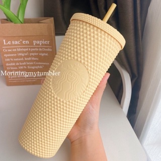 สินค้าพร้อมส่ง Yellow Matte Studded Cold Cup ของแท้ แถมถุงผ้า