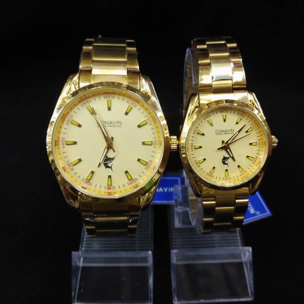 นาฬิกาผู้ชาย นาฬิกาข้อมือ Casio CONAVINนาฬิกาข้อมือชาย-หญิงเรือนทอง2ไมครอน หน้าปัดหรู คลาสสิค หรูหราแพ็กคู่(2เรือน)