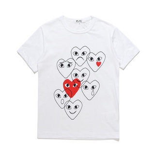 เสื้อยืดแขนสั้น ผ้าฝ้ายแท้ แบบนิ่ม พิมพ์ลาย COMME des Garcons CDG Play สีขาว สีดํา