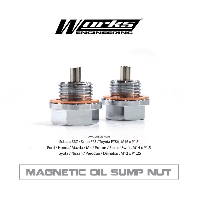 Works engineering Magnetic Oil Sump Nut น็อตอ่างน้ำมันเครื่องแบบแม่เหล็ก ดูดเศษโลหะในระบบน้ำมันมันเครื่อง