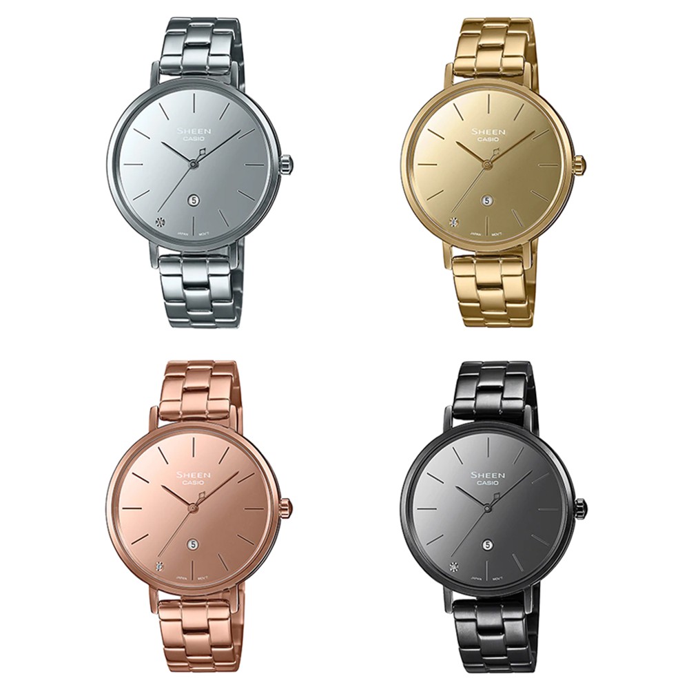 Casio Sheen นาฬิกาข้อมือผู้หญิง สายสแตนเลส รุ่น SHE-4544 (SHE-4544D-7A,SHE-4544G-9A,SHE-4544PG-4A,SHE-4544BD-1A)