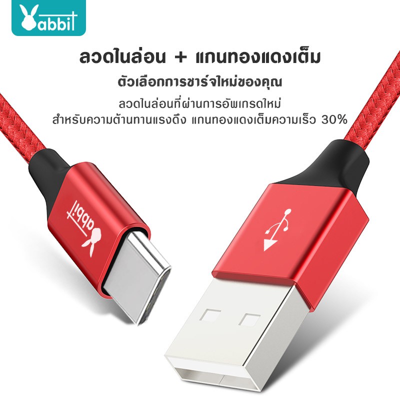 Rabbit สายชาร์จ รุ่น RC-02 Type C USB Cable Quick Charge USB 2.4A Phone Charger ชาร์จเร็ว สายชาร์จ For Samsung Xiaomi #7