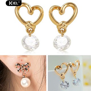 Kiel หัวใจเพทายจี้ Ear Pins Bowknot สร้อยข้อมือเพิร์ลเพิร์ล Eardrop