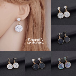 📬 พร้อมส่ง : ต่างหูระย้าวงกลมลายหินอ่อน | Circle Marble Drop Earring.