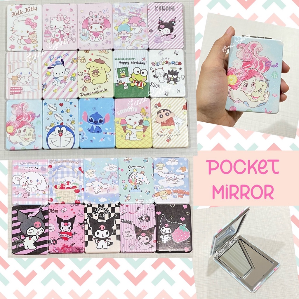 พร้อมส่ง กระจกพกพา ทรงสี่เหลี่ยม ลายการ์ตูน