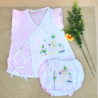 🙇‍♀️ชุดเด็กแรกเกิด🙇‍♀️ผ้าคอตตอน Attoon ชุดเสื้อป้าย ผูกข้างหน้า+กางเกง Cotton TC หญิง