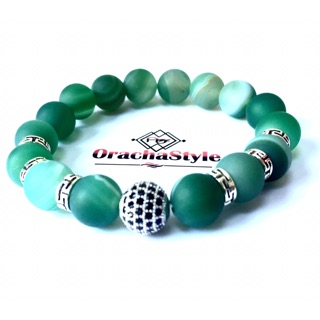 กำไลหินนำโชค    Green stripe onyx agate พร้อมส่ง