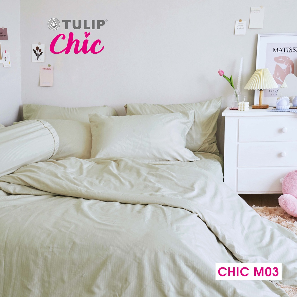 TULIP CHIC สีพื้นอัดลาย CHIC M03 ชุดเครื่องนอน ผ้าปูที่นอน ผ้านวม สัมผัสนุ่ม สบายสไตล์มินิมอล