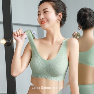 สปอร์ตบราไม่มีห่วงเหล็กแต่งลูกไม้ไซส์ S-XXL สีดำชมพูเขียว
