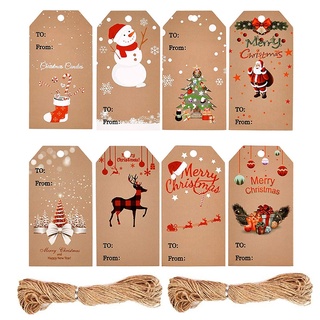 be&gt; 100 Pieces Christmas Kraft Paper Gift Tags Snowman Santa Tree Hanging Labels with String for for DIY Craft Name Card