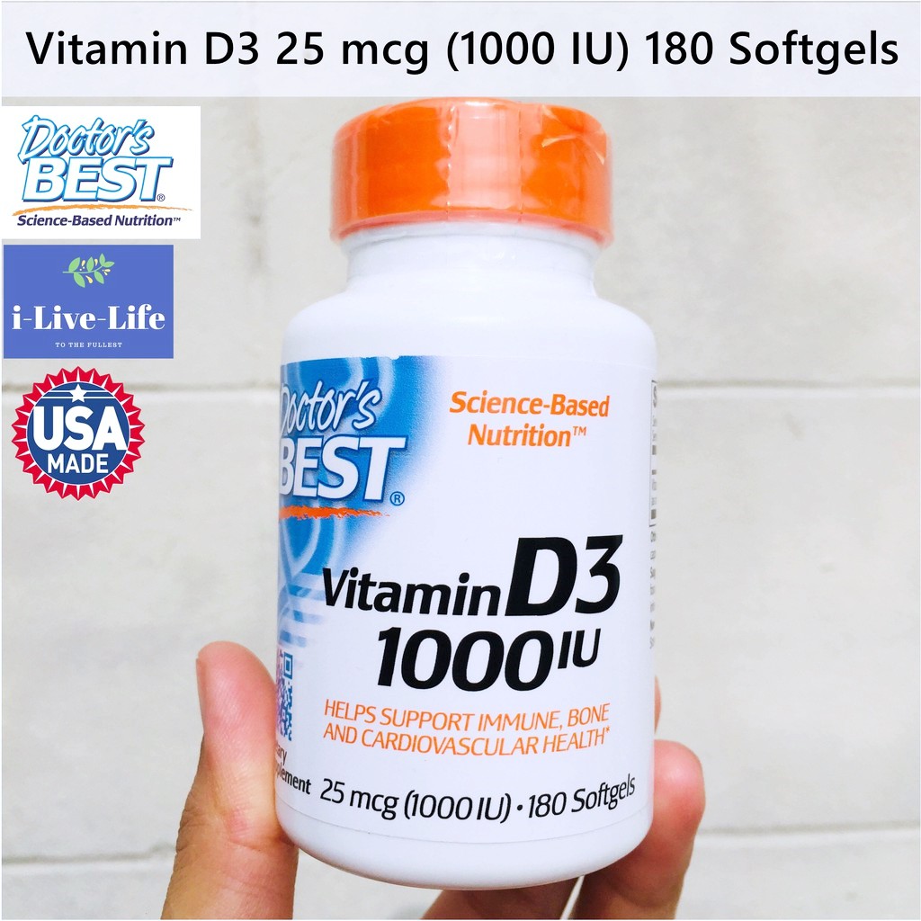 วิตามินดี 3 Vitamin D3, 25 mcg (1000 IU) 180 Softgels - Doctor's Best