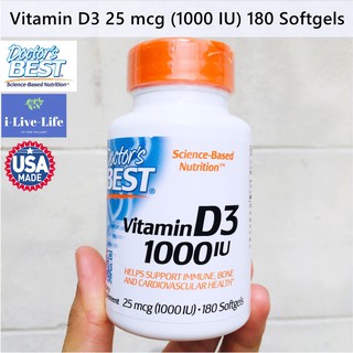 วิตามินดี 3 Vitamin D3, 25 mcg (1000 IU) 180 Softgels - Doctors Best ช่วยเสริมภูมิ ร่างกายแข็งแรง D-3