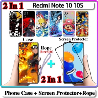 2 IN 1 เคส Redmi Note 10 10S เคส พร้อมกระจกนิรภัยโค้ง เซรามิค ป้องกันหน้าจอ นารูโตะ และวันพีช