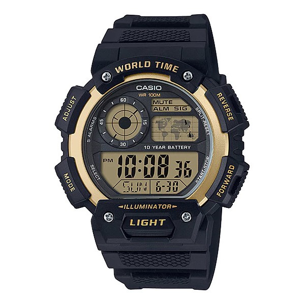 Casio Standard นาฬิกาข้อมือผู้ชาย สายเรซิน รุ่น AE-1400WH-9A - สีดำ/ทอง