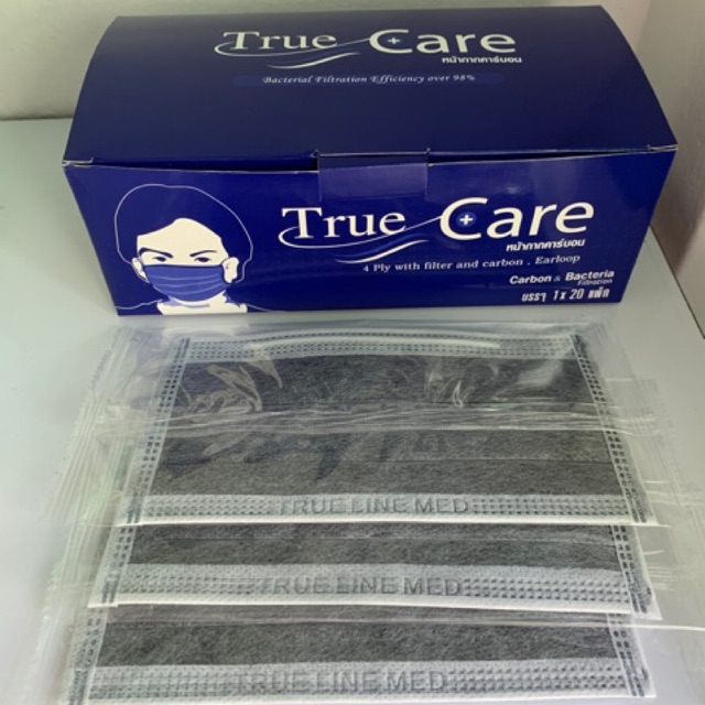 True Care หน้ากากอนามัยคาร์บอนแบ่งขาย 4 ชั้น แท้ 100% แมสคาร์บอน แผ่นละ 14 บาท [พร้อมส่ง]