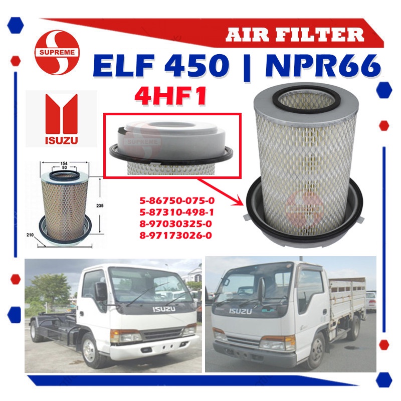 S2U กรองอากาศรถบรรทุก Isuzu NPR66 ELF 450 4HF1 5-86750-075-0 8-97030325-0 8-97173026-0 A-6417 Penapi