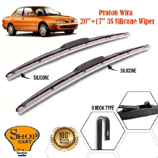 Proton Wira ที่ปัดน้ําฝน 3 ส่วน Mugen ที่ปัดน้ําฝน ซิลิโคนนุ่ม ไฮบริด ที่ปัดน้ําฝน ไร้กระดูก ที่ปัดน้ําฝนกระจกรถยนต์ 20 "+ 17"