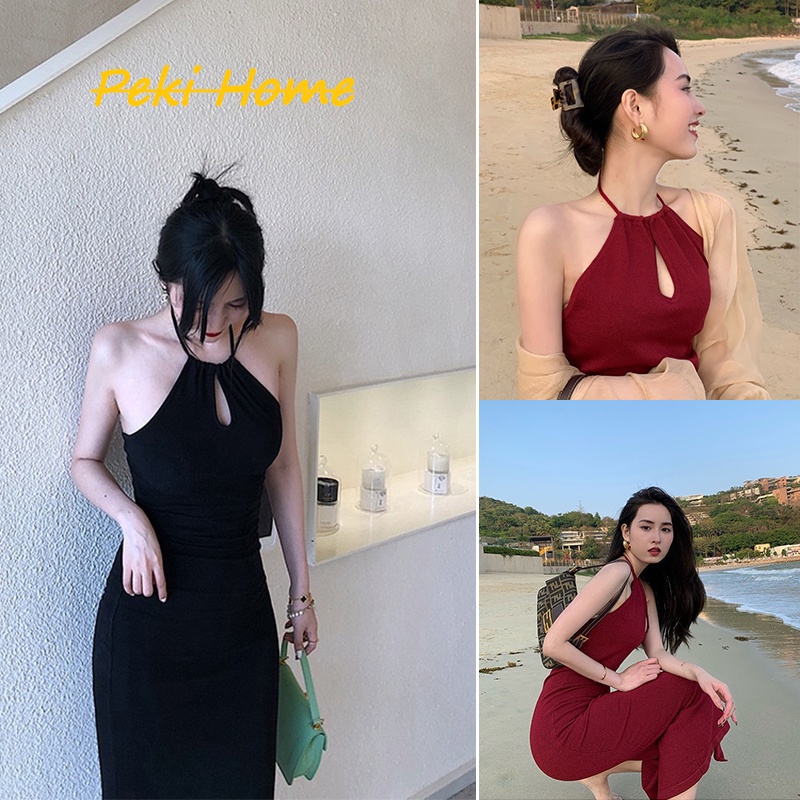Mini Dress คล้องคอหุ่นสลิม ชุดเดรสเข้ารูปหุ่นสลิม CQ-618 งานมี 2 สีให้เลือก เดรสกระโปรงยาวปานกลางเซ็กซี่