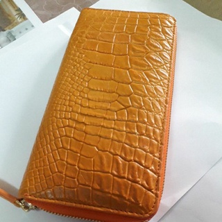 กระเป๋าสตางค์ หนังจระเข้ Unisex crocodile bifold wallet สีส้ม