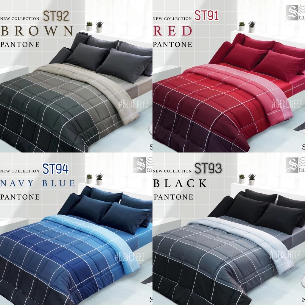 Stamps ผ้าปูที่นอน ทอ330เส้น ลายตาราง หินอ่อน สีพื้น สีดำ thumbnail 8