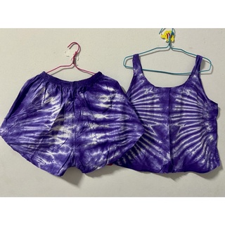 ชุดเชต เสื้อกางเกง เสื้อสายเดี่ยวมัดย้อม เสื้อกล้าม พร้อมส่ง