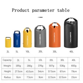 【TH Delivery】【TH Delivery】ROCKBROS กระเป๋ากันน้ำ PVC หลายขนาดี 2L/5L/10L/20L/30L/40L น้ำหนักเบา กันน้ำ 100% แบบสะพายหลัง เหมาะสำหรับว่ายน้ำ วิ่ง และแคมป์ปิ้ง