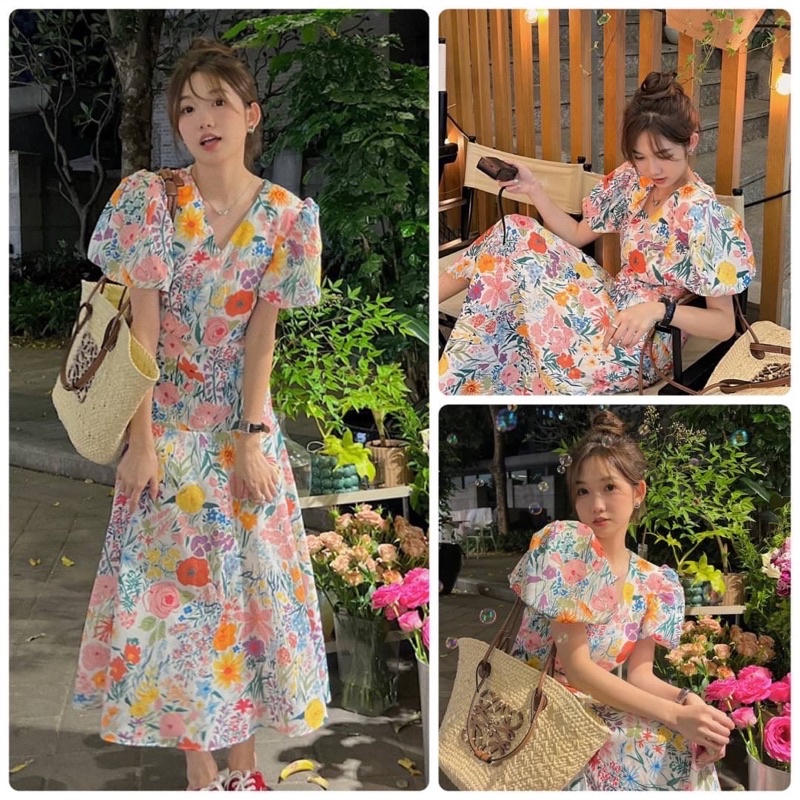 เดรสยาว อก40ยาว47 ลายดอก งานนำเข้าป้าย ypy