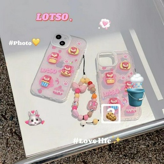 💕พร้อมส่ง💕iPhone 14 13 12 11 Pro Max เคส for เคสไอโฟน11 น่ารัก หมีสตอเบอรี่ บางเบาพกพาง่าย โปร่งใส โซ่มุก Case