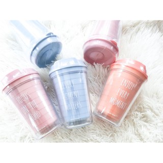 🥤พร้อมส่ง🥤แก้วน้ำ2ชั้น Moshi Moshi ร้อนและเย็น สีพาสเทล