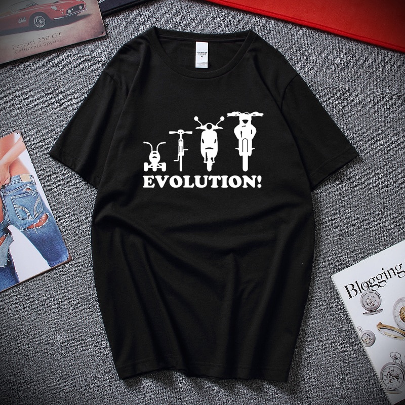 คอลูกเรือเสื้อยืด ลาย Novelty Youth Evolution Of A Tricycle คุณภาพสูง สําหรับขี่จักรยานยนต์S-5XL