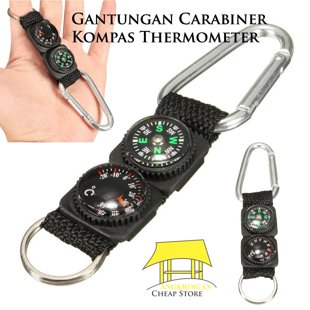 GANTUNGAN EDC Tool พวงกุญแจ Carabiner เข็มทิศเทอร์โมมิเตอร์