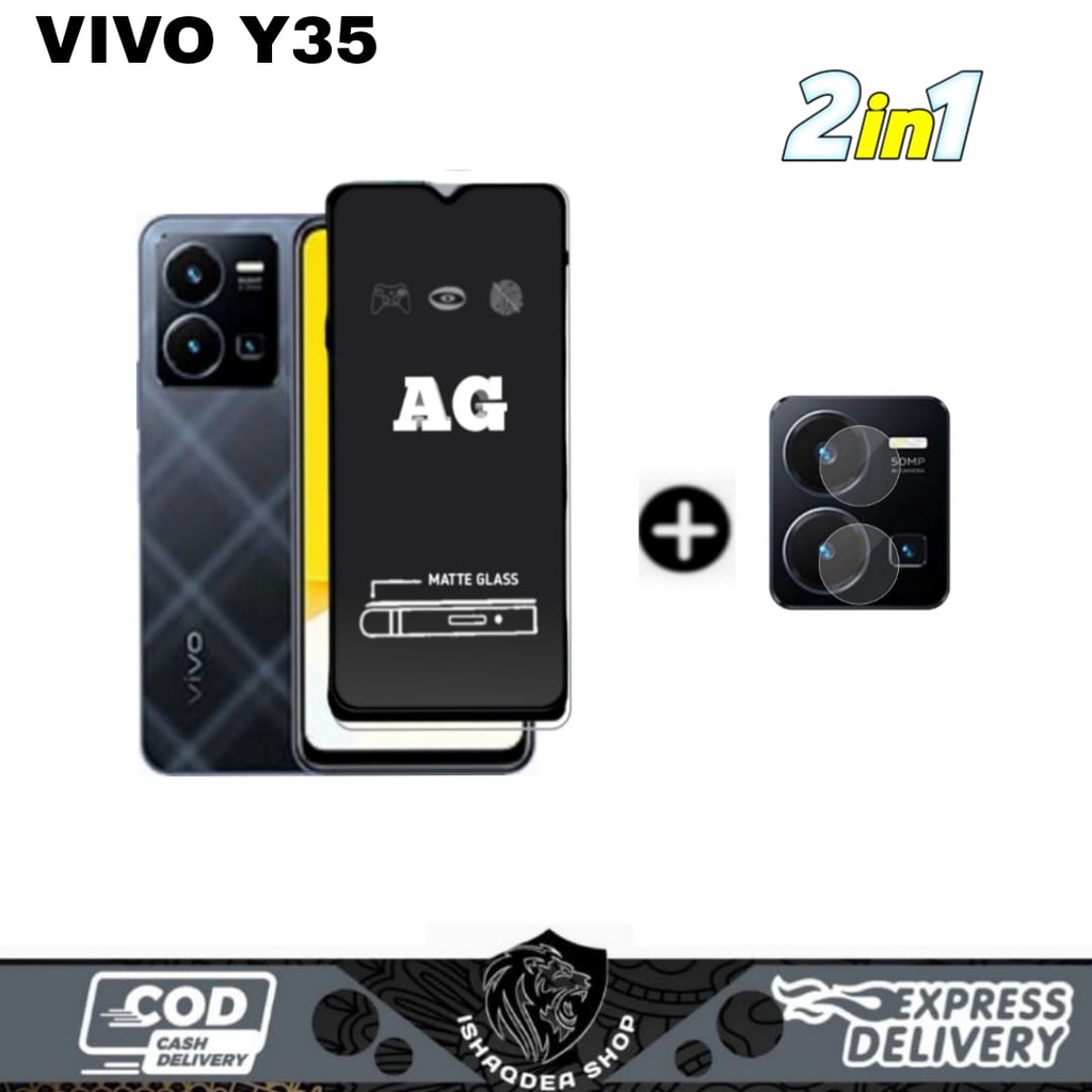2IN1 TEMPERED GLASS AG MATTE VIVO Y35 Y77 Y21A Y33T T1 5G T1 PRO 5G BONUS เลนส์กล้อง