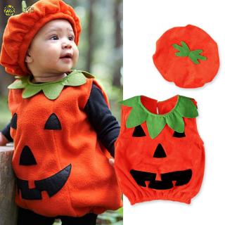 MJy5♡♡♡ Halloween Baby Kids Pumpkin Fancy Sleeveless Dress with Hat Cosplay Costume Party Clothes for Boy Girl