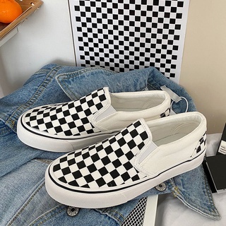 จัดส่งรวดเร็ว vans รองเท้าแฟชั้น รองเท้าลายสก๊อตสไตล์คู่รัก