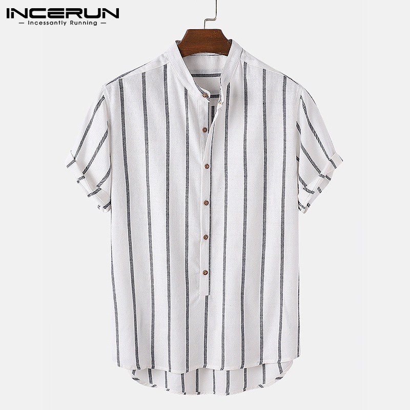 Incerun เสื้อเชิ้ตลําลอง แขนสั้น ติดกระดุม แฟชั่น สําหรับผู้ชาย