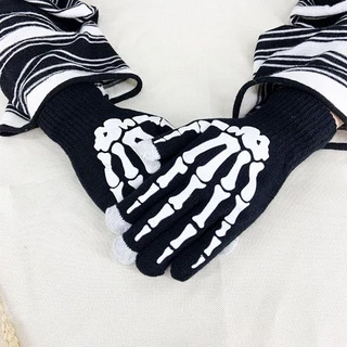 Daron ถุงมือครึ่งนิ้ว ลายกะโหลก กระดูกมือ โครงกระดูก เรืองแสง กันลื่น สําหรับปาร์ตี้ฮาโลวีน