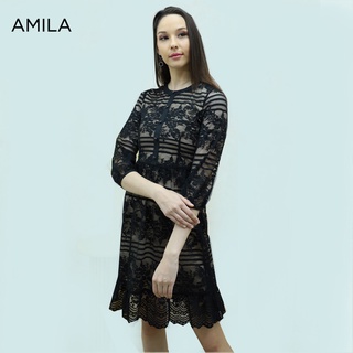 AMILA Dress AM-D926 ลูกไม้ทไวไลท์ แขนสั้น IGPU21-7