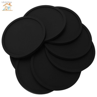 #relax⊙♧♂In Stock Silicone Black Drink Coasters Set of 8 Non-slip Round Soft Black