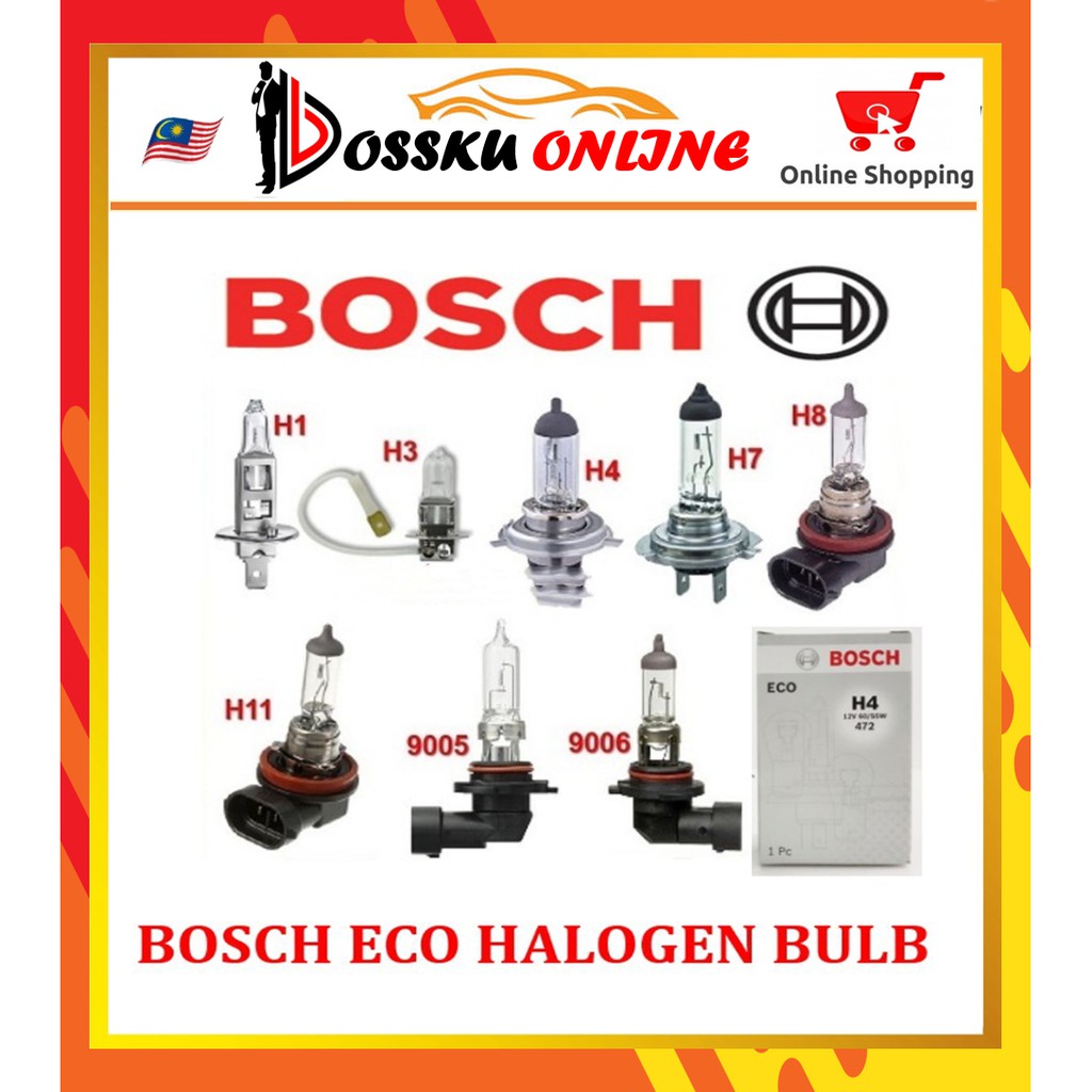 BOSCH 12V 55W / 100W หลอดไฟฮาโลเจน H1 H3 H4 H7 H8 H11 HB3 9005 HB4 9006 PROTON PERODUA TOYOTA HONDA 