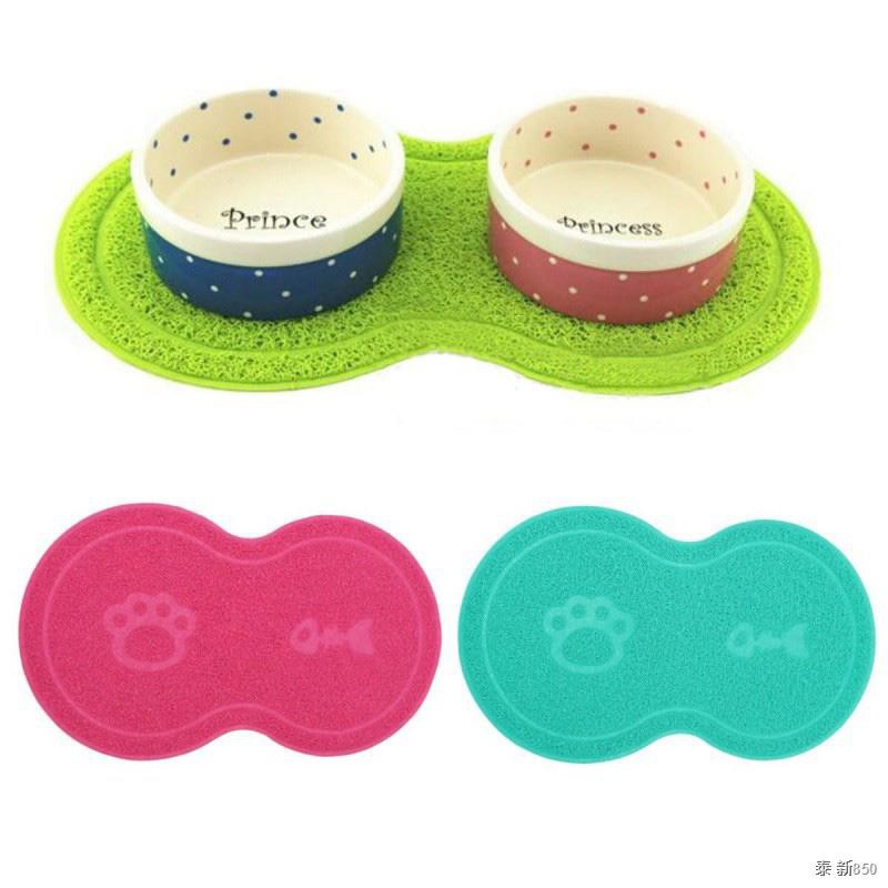 PLASTIFIC Cat Bowl Mat Dog Pet Feeding Water Food Dish Tray Clean Floor Placemat Rubber (Taupe, Anti Gulp Bowl