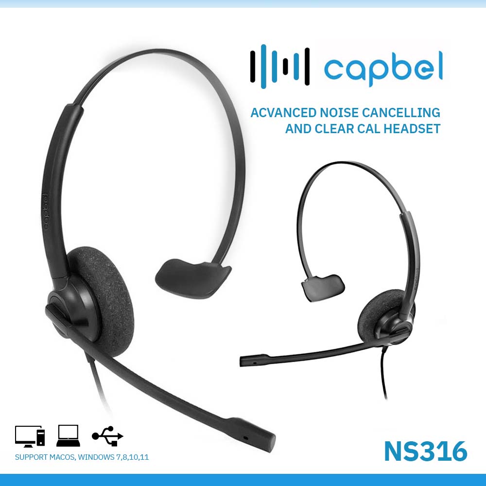 หูฟัง คอลเซ็นเตอร์แบบโมโน  ไมโครโฟนตัดเสียงรบกวนรอบข้างได้ 80% NS316 Headset Call Center USB + Noice Cancelling Capbel