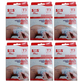 SOS Plus T3 พลาสเตอร์ปิดแผลแบบใส กันน้ำ ขนาด 6 x 10 ซม. 2แผ่น/กล่อง (6กล่อง)