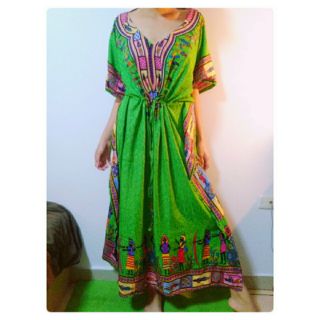 เดรส จังโก้ โบฮีเมียน เดรสยาว เดรสชนเผ่า เดรสoversize เดรสวินเทจ Women Kaftan Dashiki Dress Boho Hippie Plus Size