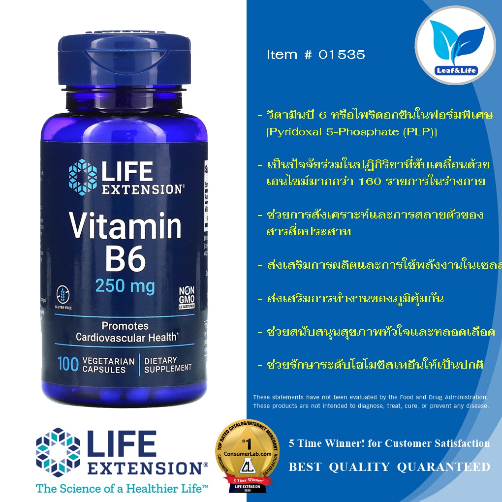 Life Extension Vitamin B6 250 mg / 100 Vegetarian Capsules