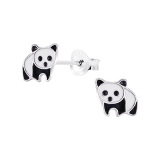 SILVER THAI  panda stud earrings enamel painted silverต่างหูรูปหมีผู้ใหญ่ใส่ได้เด็กใส่ดีคะใส่แล้วไม่แพ้คะเป็นเงินแท้925