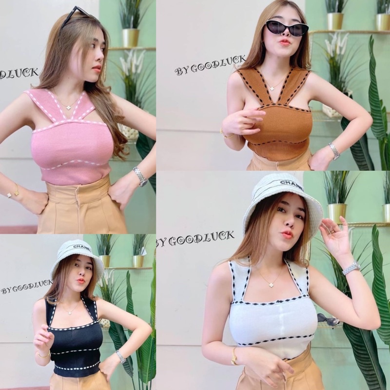 SpinnyHouse ว้าววเสื้อครอปกล้าม ครอปกล้าม เสื้อคอเหลี่ยม ตาฮัก B-015-1-BB
